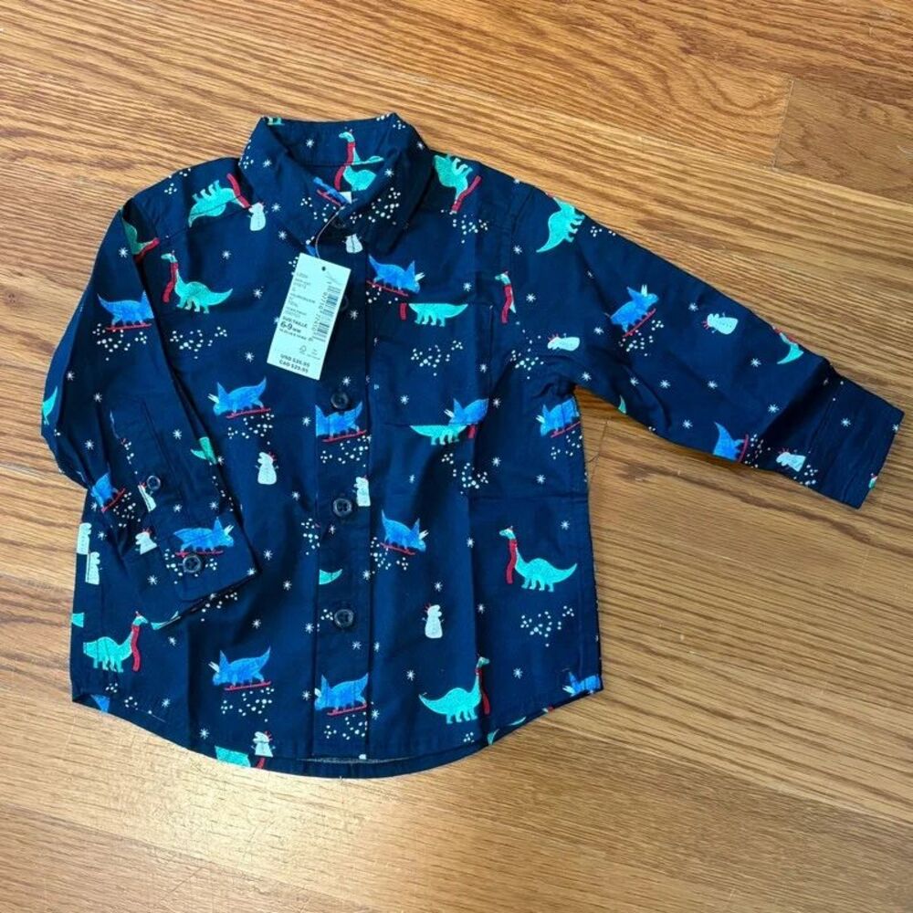 NWT Baby Boy Dinosaur Button Up Shirt 6-9 Months Winter Print Children's Place